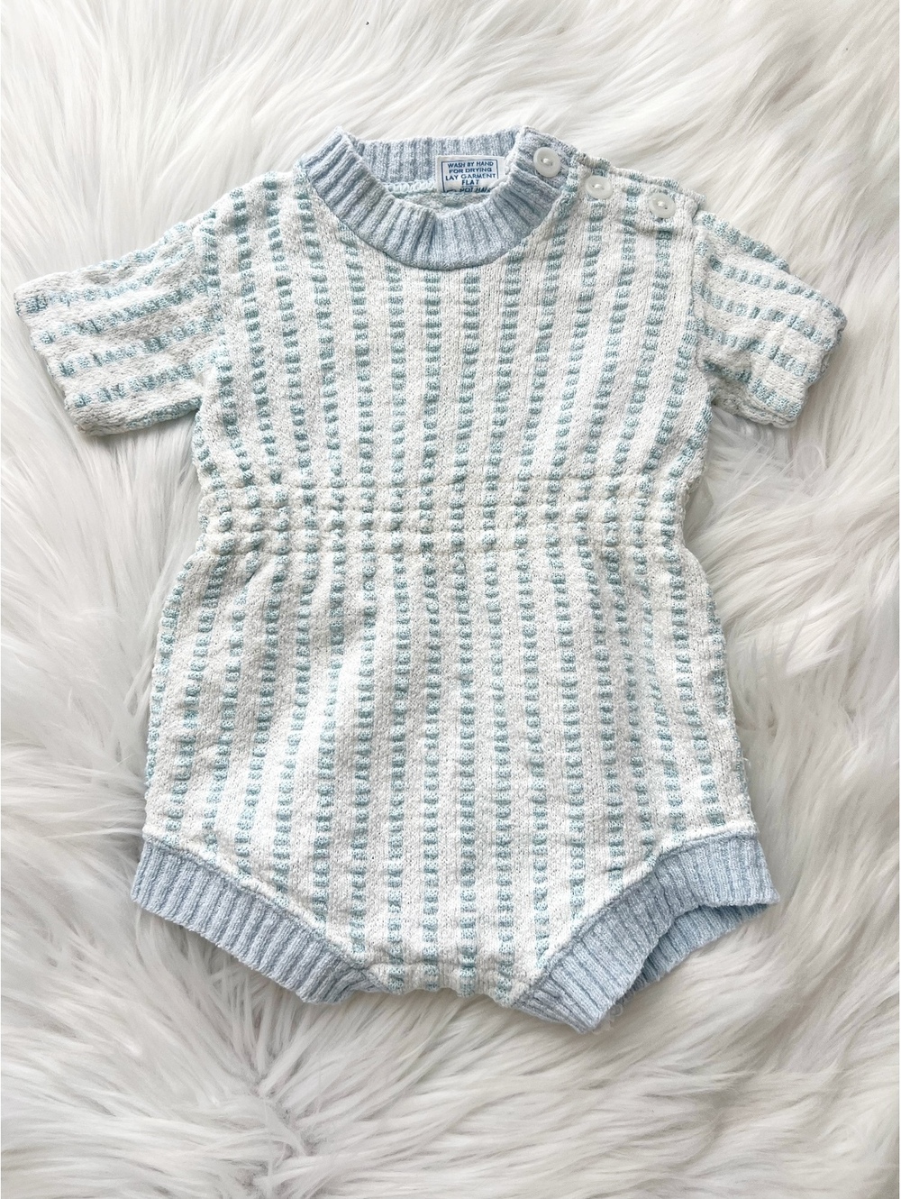 Vintage Styled by Sternberg Baby Romper Newborn Blue White Knit One Piece